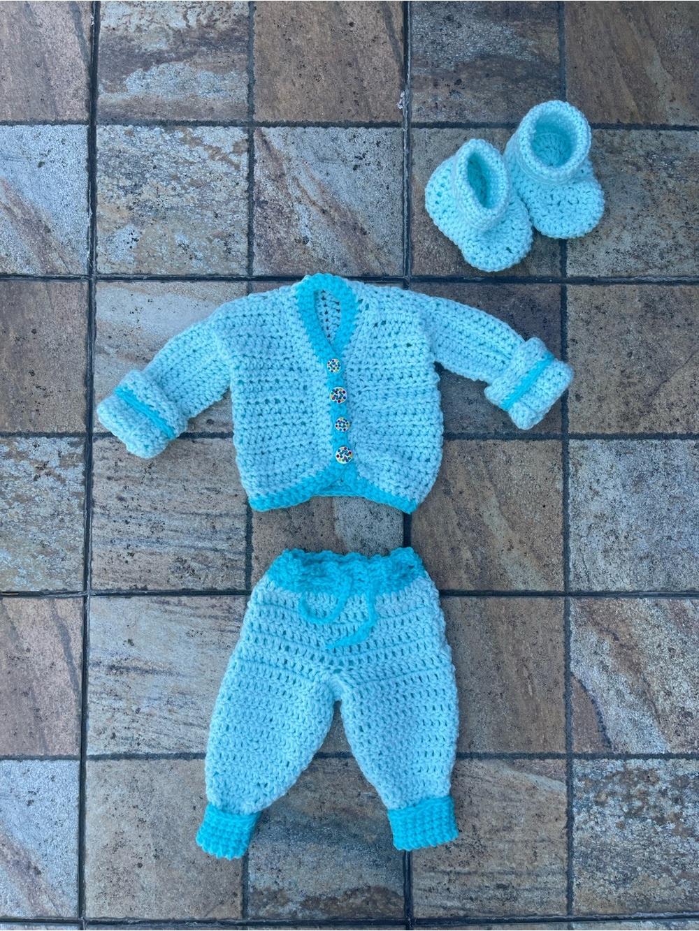 Handmade Crochet Baby Blue 3-Piece Set | Baby Blue Soft Cotton Yarn | 0-3 Months